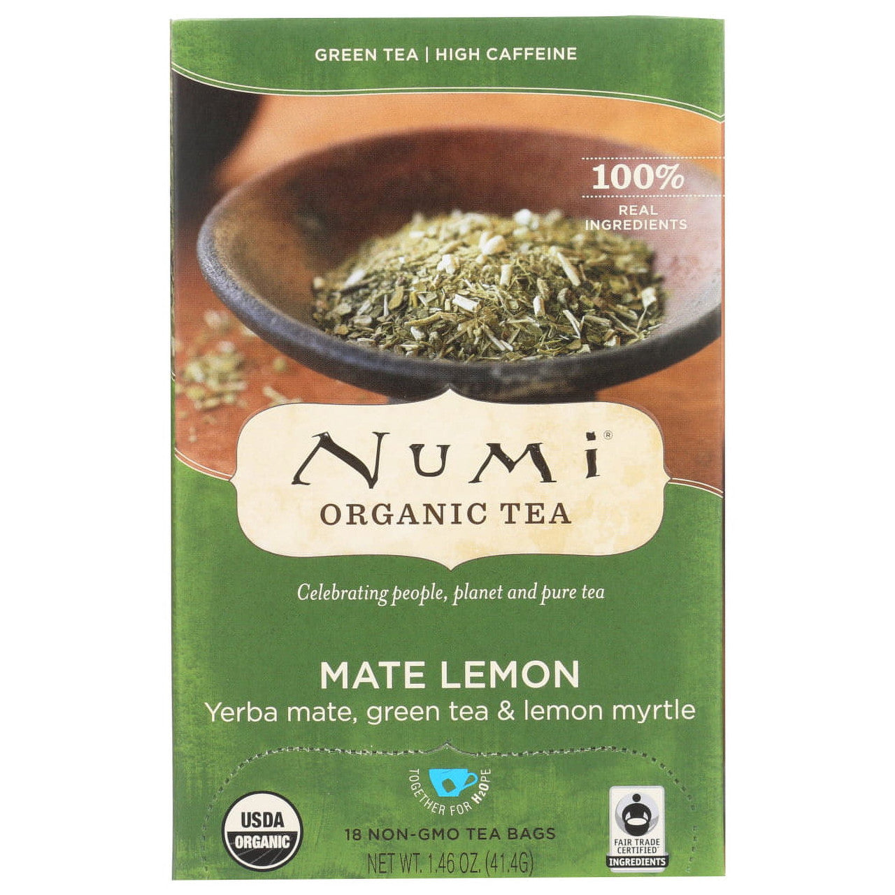 Numi Organic Mate Lemon Yerba Mate, Green Tea, 18 Tea Bags